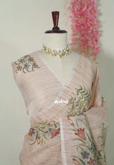Misty Peach - Jute Silk Grooves with Hand Painted and French Knot Embroidery Work - Perfect Small Functions | High Tea party