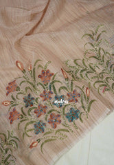 Misty Peach - Jute Silk Grooves with Hand Painted and French Knot Embroidery Work - Perfect Small Functions | High Tea party