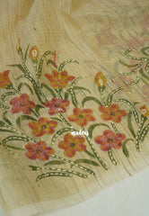 Sandal Beige - Jute Silk Grooves with Hand Painted and French Knot Embroidery Work - Perfect Small Functions | High Tea party