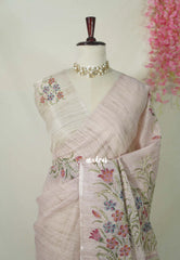 Pastel Onion Pink - Jute Silk Grooves with Hand Painted and French Knot Embroidery Work - Perfect Small Functions | High Tea party