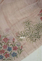 Pastel Onion Pink - Jute Silk Grooves with Hand Painted and French Knot Embroidery Work - Perfect Small Functions | High Tea party