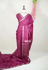 Beet Pink - Vadhanam - Jute Tussar Silk Saree with Zari Checks and Border - Best for Office Wear | Casual Wear