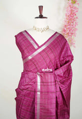 Beet Pink - Vadhanam - Jute Tussar Silk Saree with Zari Checks and Border - Best for Office Wear | Casual Wear