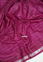 Beet Pink - Vadhanam - Jute Tussar Silk Saree with Zari Checks and Border - Best for Office Wear | Casual Wear