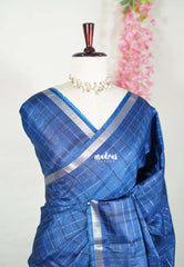 Dark Peacock Blue - Vadhanam - Jute Tussar Silk Saree with Zari Checks and Border - Best for Office Wear | Casual Wear