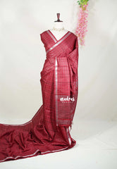 Araku Maroon - Vadhanam - Jute Tussar Silk Saree with Zari Checks and Border - Best for Office Wear | Casual Wear