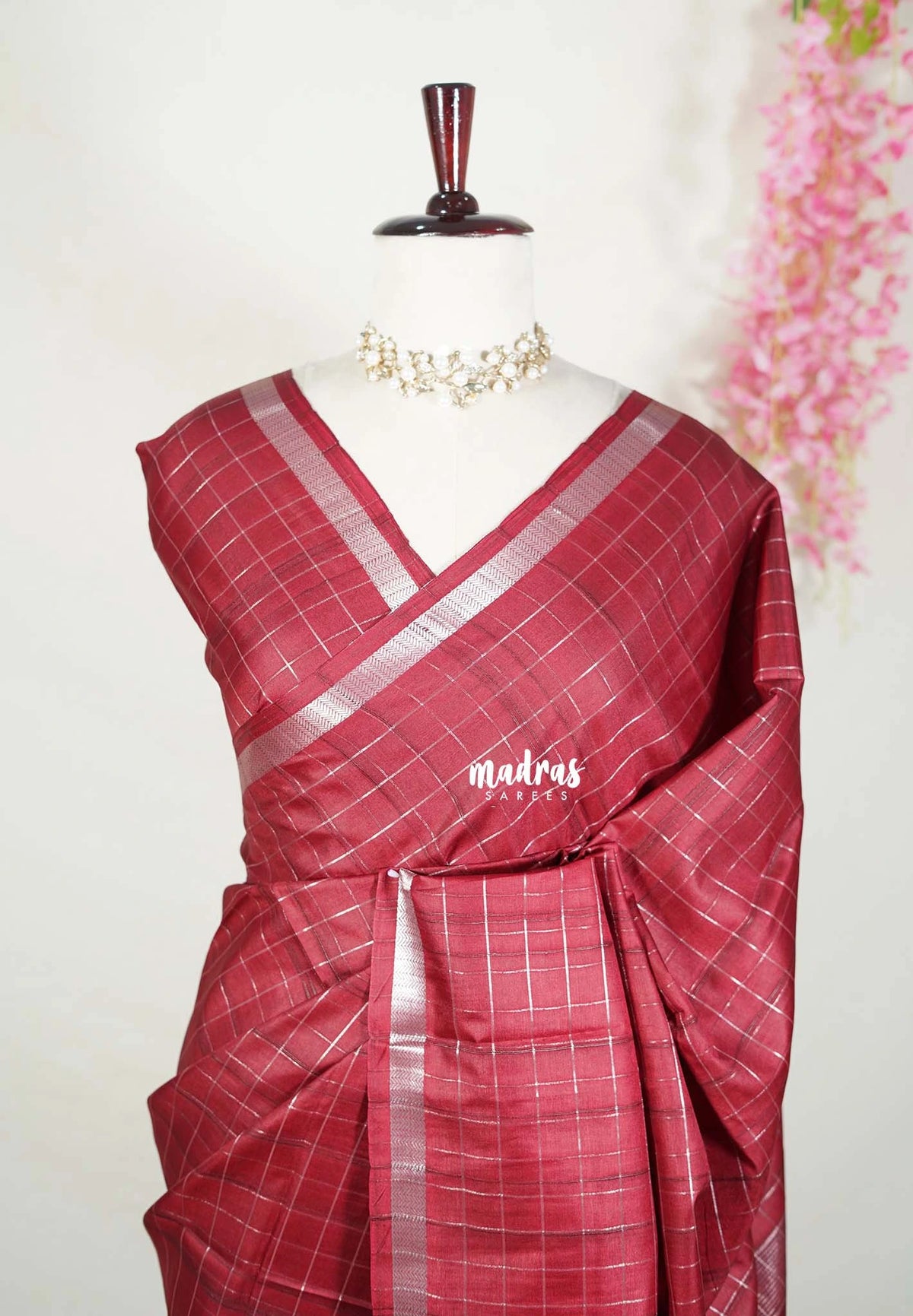 Araku Maroon - Vadhanam - Jute Tussar Silk Saree with Zari Checks and Border - Best for Office Wear | Casual Wear