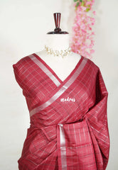 Araku Maroon - Vadhanam - Jute Tussar Silk Saree with Zari Checks and Border - Best for Office Wear | Casual Wear