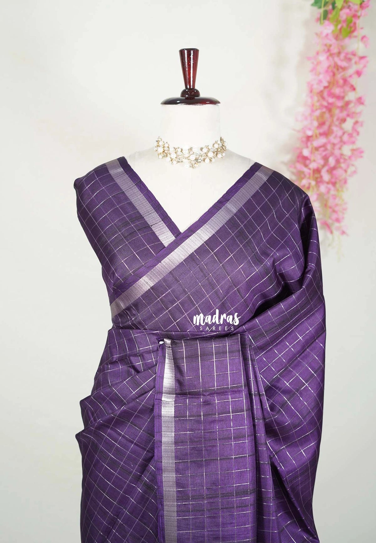 Dark Jamun Purple - Vadhanam - Jute Tussar Silk Saree with Zari Checks and Border - Best for Office Wear | Casual Wear