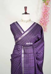 Dark Jamun Purple - Vadhanam - Jute Tussar Silk Saree with Zari Checks and Border - Best for Office Wear | Casual Wear