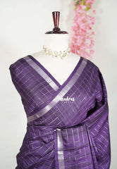 Dark Jamun Purple - Vadhanam - Jute Tussar Silk Saree with Zari Checks and Border - Best for Office Wear | Casual Wear