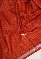 Brick Orange - Vadhanam - Jute Tussar Silk Saree with Zari Checks and Border - Best for Office Wear | Casual Wear