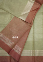 Dual shade Taupe with Red - Kushboo - Banarasi Tissue silk saree with Rudraksham border