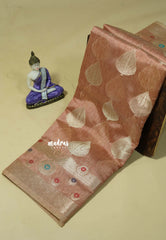 Copper Charm - Jute Tussar Silk saree with Leaf Buttas and Floral Border