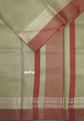 Dual shade Taupe with Red - Kushboo - Banarasi Tissue silk saree with Rudraksham border