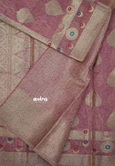 Onion Pink - Jute Tussar Silk saree with Leaf Buttas and Floral Border