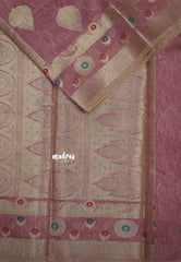 Onion Pink - Jute Tussar Silk saree with Leaf Buttas and Floral Border
