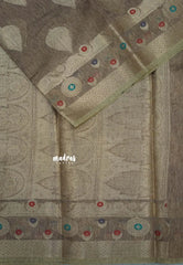Taupe - Jute Tussar Silk saree with Leaf Buttas and Floral Border