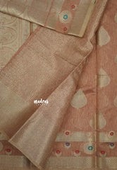 Copper Charm - Jute Tussar Silk saree with Leaf Buttas and Floral Border