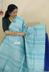 Soft Sky Blue - Jute Tussar Silk saree with 3D weaving body