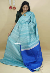 Soft Sky Blue - Jute Tussar Silk saree with 3D weaving body