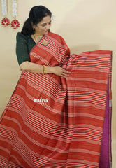 Brick Red - Jute Tussar Silk saree with 3D weaving body