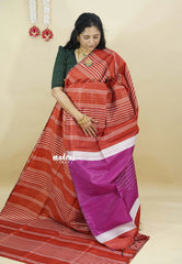 Brick Red - Jute Tussar Silk saree with 3D weaving body