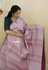 Onion Pink - Jute Tussar Silk saree with 3D weaving body