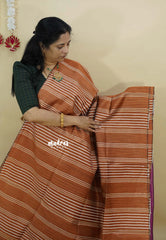 Rust Brown - Jute Tussar Silk saree with 3D weaving body