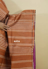 Rust Brown - Jute Tussar Silk saree with 3D weaving body