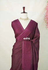 Winered Purple - Jute Tussar Silk Saree Kattam in Body with Plain Border - Perfect for Festive Wear