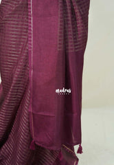 Winered Purple - Jute Tussar Silk Saree Kattam in Body with Plain Border - Perfect for Festive Wear