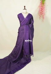 Royal Purple - Jute Tussar Silk Saree Kattam in Body with Plain Border - Perfect for Festive Wear