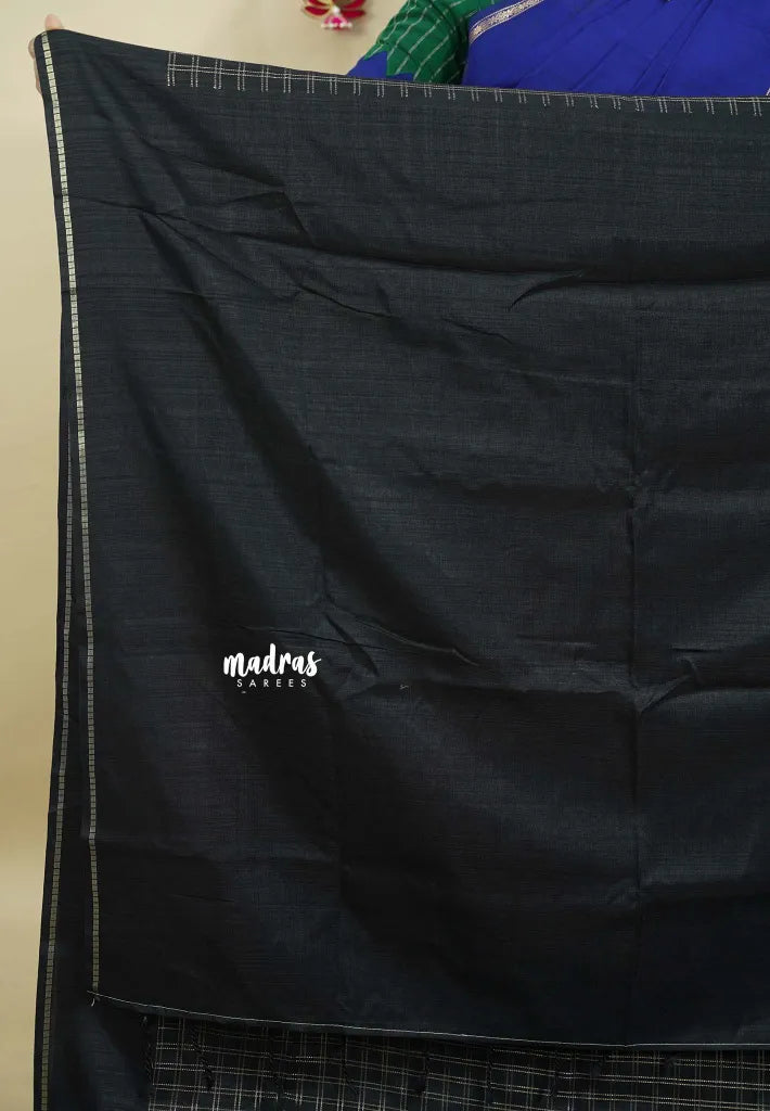 Black - Jute Tussar Silk Saree Kattam in Body with Plain Border
