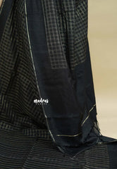 Black - Jute Tussar Silk Saree Kattam in Body with Plain Border