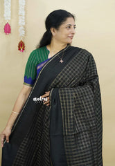 Black - Jute Tussar Silk Saree Kattam in Body with Plain Border