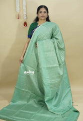 Pista Green - Jute Tussar Silk Saree Kattam in Body with Plain Border