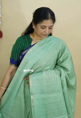 Pista Green - Jute Tussar Silk Saree Kattam in Body with Plain Border