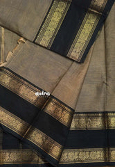 Earthy Taupe - Karthigai silk cotton Rettapet peacock border - Perfect for Festive Wear