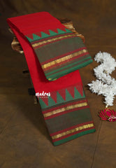 Spicy Red - Karthigai silk cotton rettapeta rudraksham with temple border - Best for Temple Visit