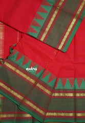 Spicy Red - Karthigai silk cotton rettapeta rudraksham with temple border - Best for Temple Visit