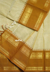 Sandal Beige - Karthigai Silk Cotton Rettapet rudraksham border with Buttas - Best for Festive Wear