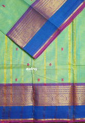 Dual Shade Green - Karthigai silk cotton Round Peacock and Skirt Border with buttas - Perfect for Festive Wear