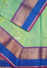 Dual Shade Green - Karthigai silk cotton Round Peacock and Skirt Border with buttas - Perfect for Festive Wear