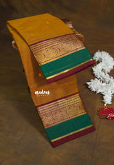 Golden Mustard - Karthigai silk cotton Round Peacock and Skirt Border with buttas - Perfect for Festive Wear