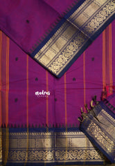 Magenta Purple - Karthigai silk cotton Bavanji box bavanji border with buttas - Best for Wedding Functions