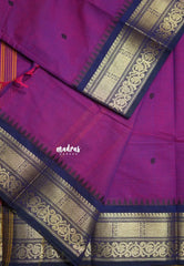 Magenta Purple - Karthigai silk cotton Bavanji box bavanji border with buttas - Best for Wedding Functions