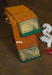 Mustard Orange - Karthigai silk cotton vanasingaram border with buttas - Best for Festive Wear