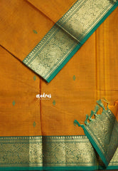 Mustard Orange - Karthigai silk cotton vanasingaram border with buttas - Best for Festive Wear