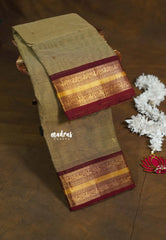 Dry Elachy Grey  - Karthigai silk cotton mayil  getti border with Buttas - Best for Festive Wear